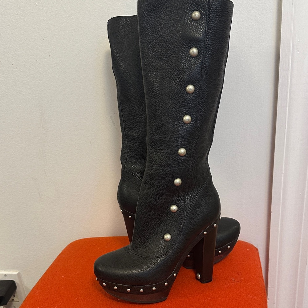 UGG Black Heeled Boots with Stud Accents size 6